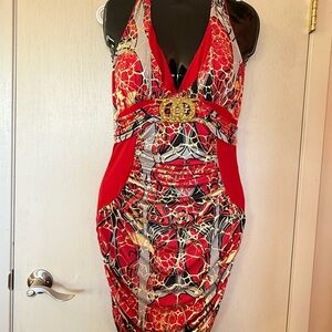 Elegant Red and Black Halter Dress
